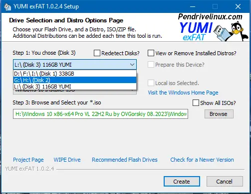 Пользовательсткй интерфейс Your Universal MultiBoot Installer exFAT (BIOS & UEFI USB Boot) 1.0.2.4 Portable [En]