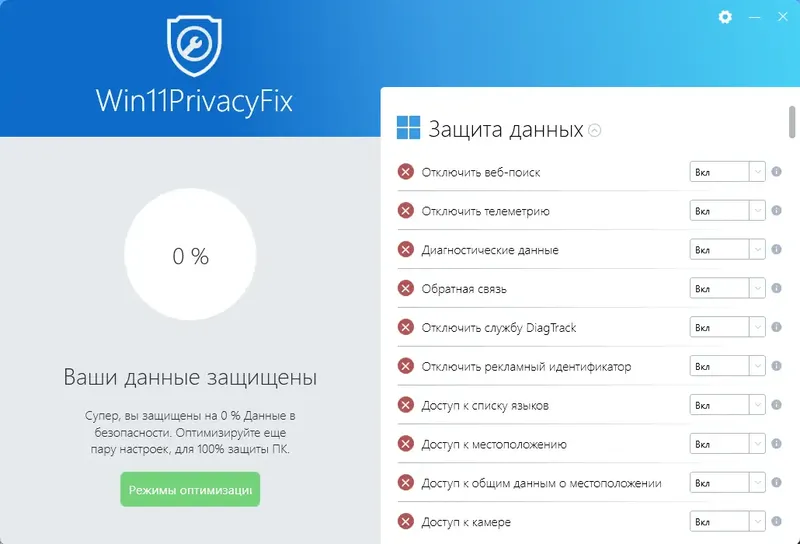 Программный интерфейс Abelssoft Win11PrivacyFix 2023 2.01.42898 Portable by FC Portables [Multi Ru]