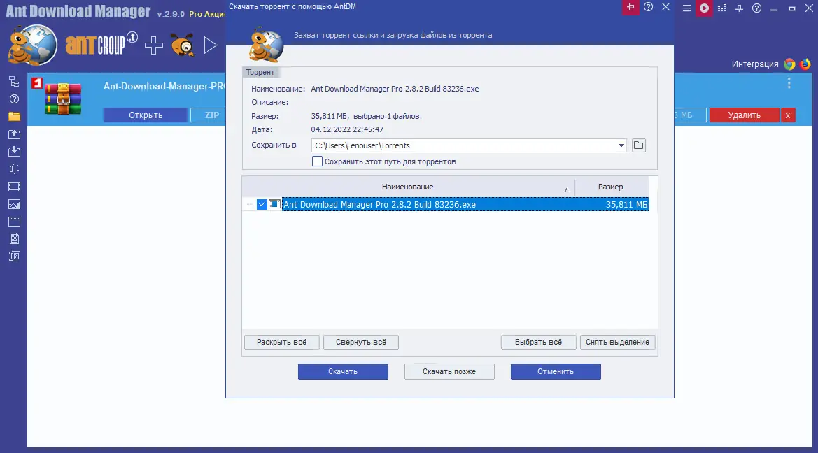 Программный интерфейс Ant Download Manager Pro 2.9.0 Build 83337 (sharewareonsale) [Multi Ru]
