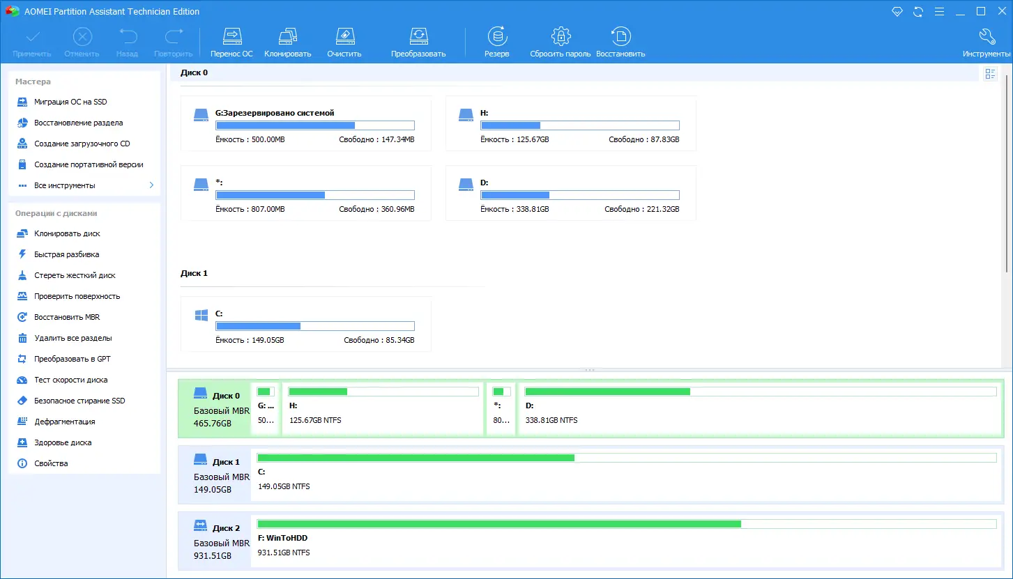 Программный интерфейс AOMEI Partition Assistant Technician Edition 9.15.0 RePack (& Portable) by elchupacabra [Multi Ru]