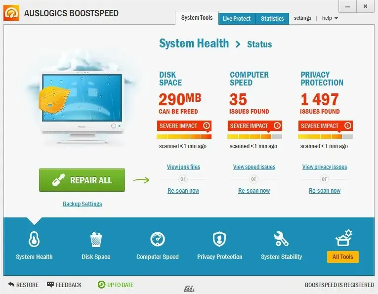 Программный интерфейс AusLogics BoostSpeed 6.5.3.0 RePack (& Portable) by KpoJIuK (2014) Английский