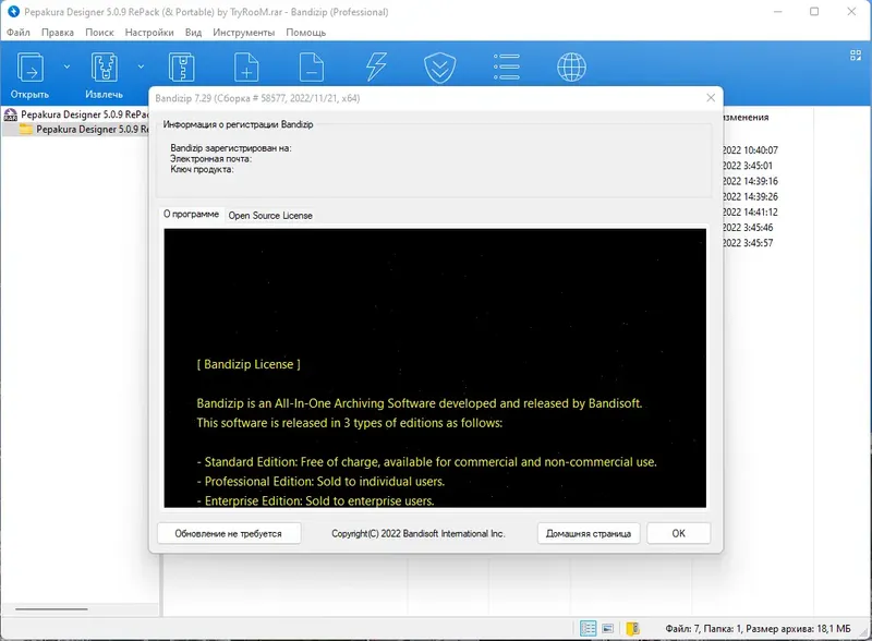 Программный интерфейс Bandizip Pro 7.29 Build 58577 (x64) Portable by FC Portables [Multi Ru]
