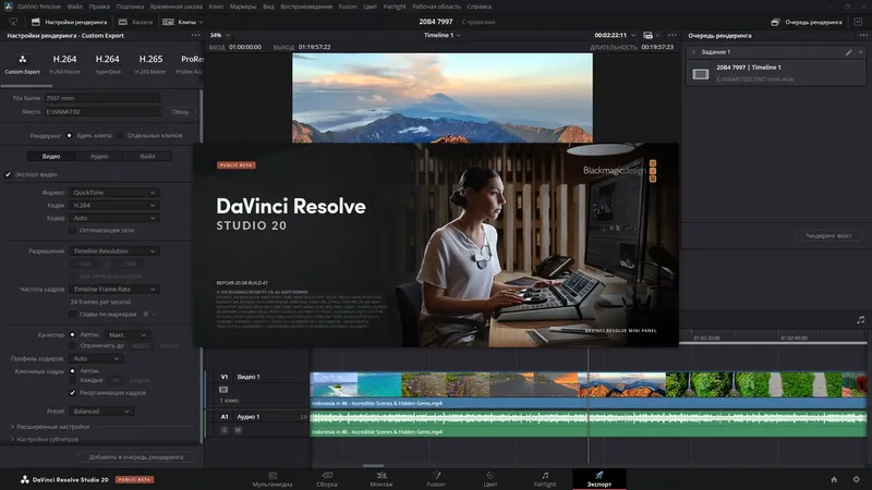 Программный интерфейс Blackmagic Design DaVinci Resolve Studio 20.0B Build 47 Public Beta 4 (x64) Portable by 7997 [Multi Ru]