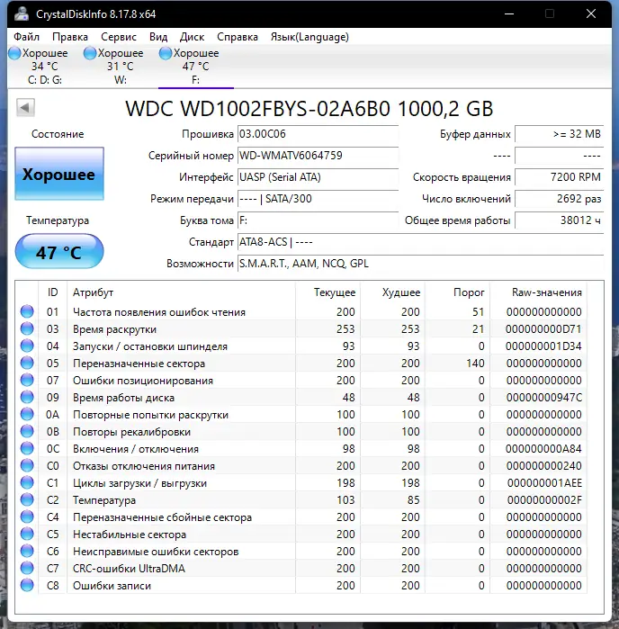 Программный интерфейс CrystalDiskInfo 8.17.8 RePack (& Portable) by 9649 [Multi Ru]