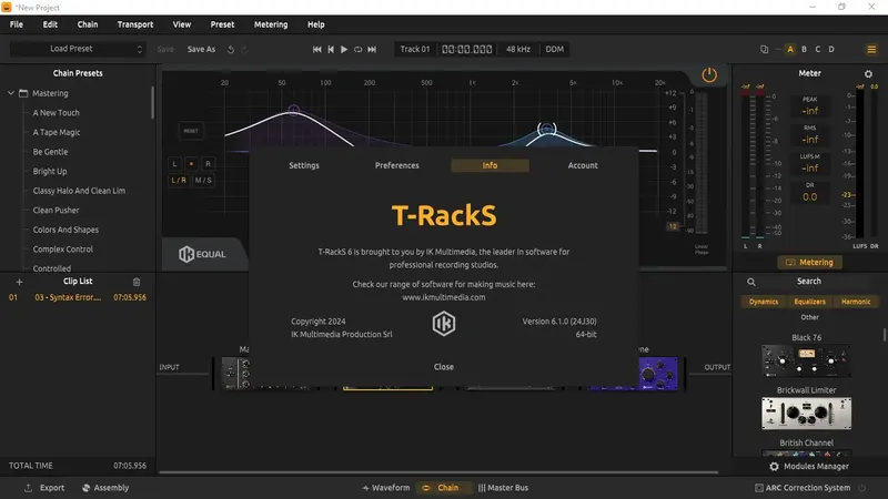 Программный интерфейс IK Multimedia - T-RackS 6 MAX 6.1.0 STANDALONE, VST 3, AAX (x64) [En]