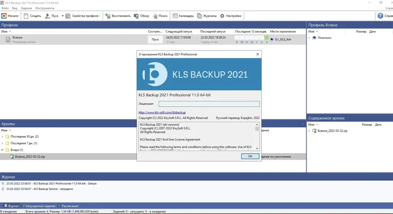 Программный интерфейс KLS Backup 2021 Professional 11.0.0.7 x64 [Ru En]