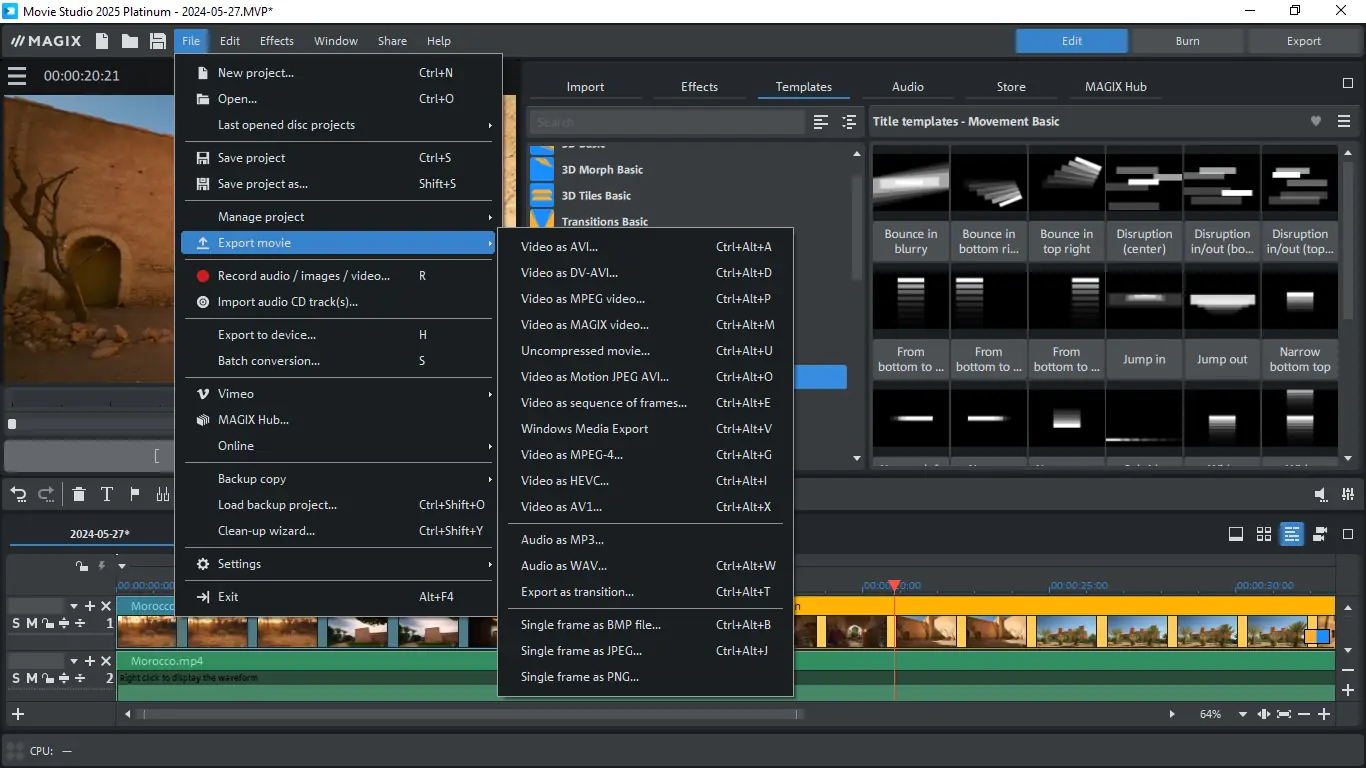 Программный интерфейс MAGIX Movie Studio 2025 24.0.1.199 Suite (x64) [Multi]