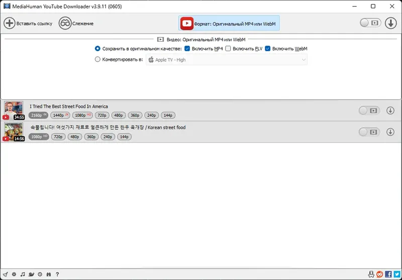 Программный интерфейс MediaHuman YouTube Downloader 3.9.11 (0605) RePack (& Portable) by Dodakaedr [Multi Ru]