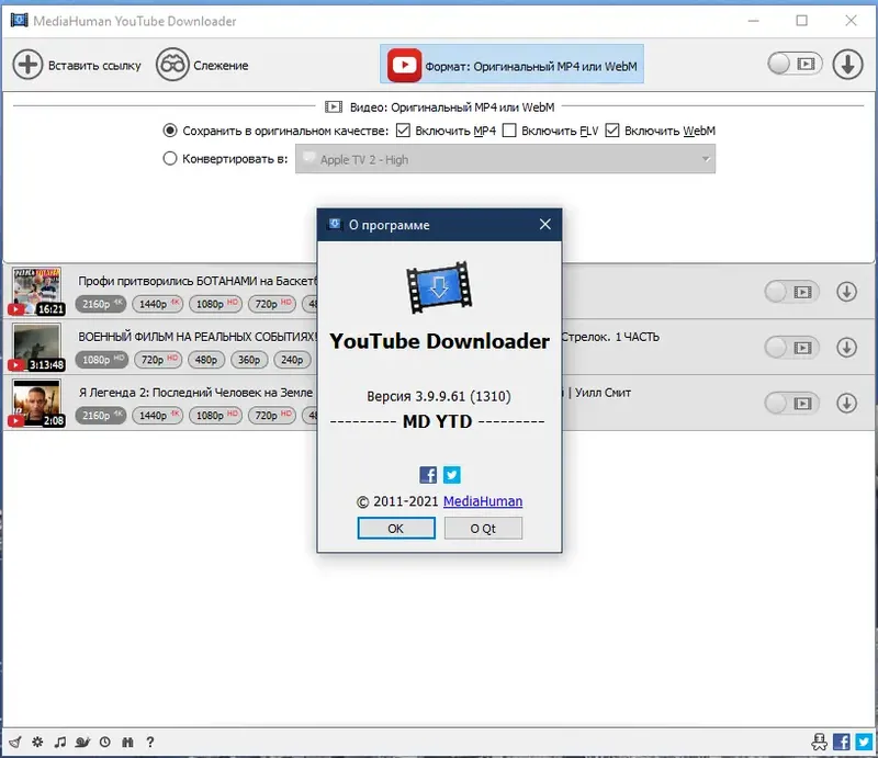 Программный интерфейс MediaHuman YouTube Downloader 3.9.9.61 (1310) RePack (& Portable) by elchupacabra [Multi Ru]