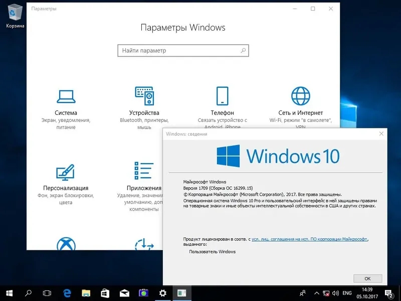 Программный интерфейс Microsoft Windows 10 Insider Preview Build 16299.15 (esd) (2017) Русский