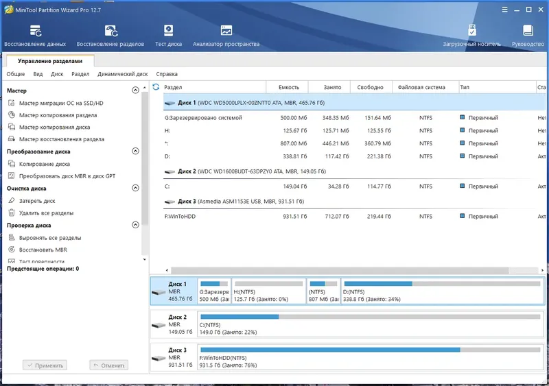 Программный интерфейс MiniTool Partition Wizard All Editions (Pro-Delux-Enter-Ultim-Serv-Tech) 12.7 RePack (& Portable) by Dodakaedr [Multi Ru]