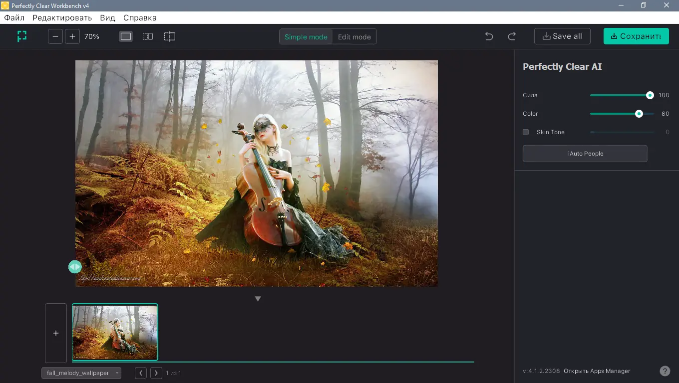 Программный интерфейс Perfectly Clear WorkBench 4.1.2.2308 RePack (& Portable) by elchupacabra [Multi Ru]