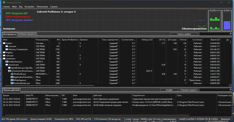 Программный интерфейс Process Lasso Pro 12.0.4.4 RePack (& Portable) by Dodakaedr [Ru En]
