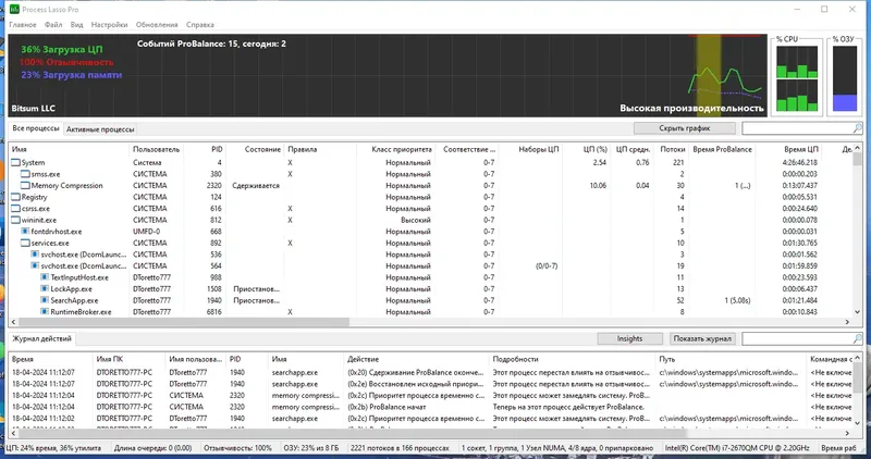 Программный интерфейс Process Lasso Pro 14.0.2.12 RePack (& Portable) by elchupacabra [Multi Ru]
