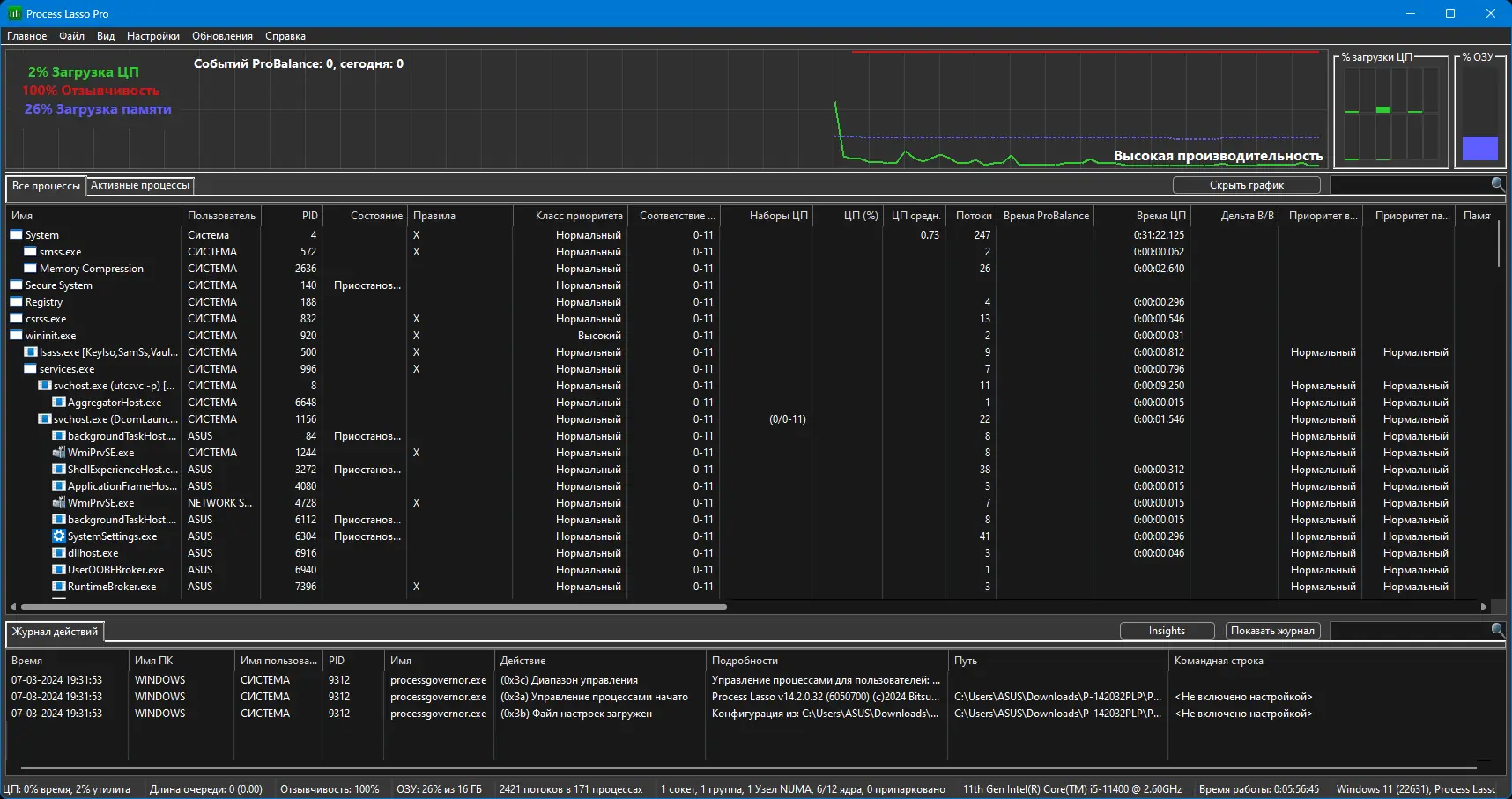 Программный интерфейс Process Lasso Pro 14.2.0.32 Portable by FC Portables [Multi Ru]