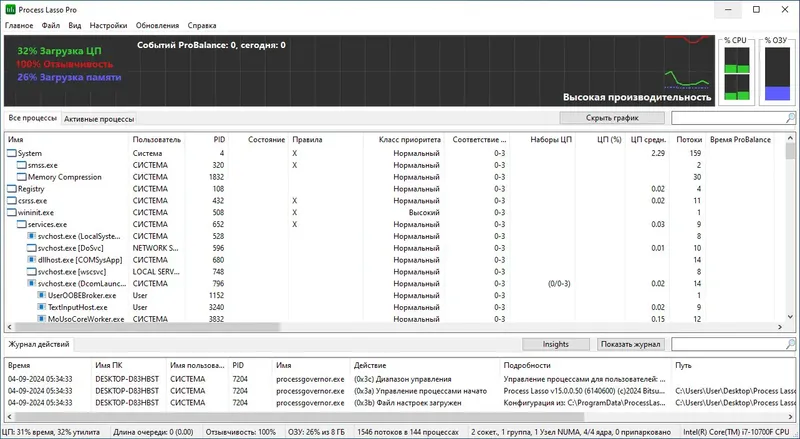 Программный интерфейс Process Lasso Pro 15.0.0.50 RePack (& Portable) by Dodakaedr [Ru En]