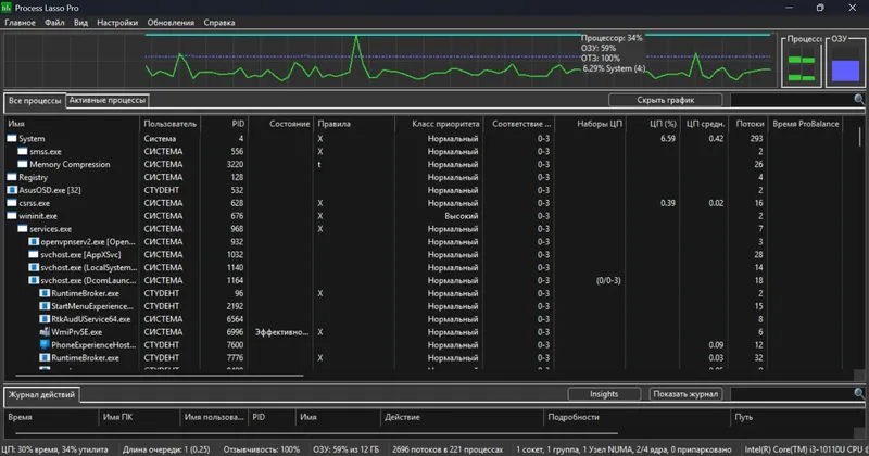 Программный интерфейс Process Lasso Pro 15.1.1.17 Beta RePack (& Portable) by elchupacabra [Multi Ru]