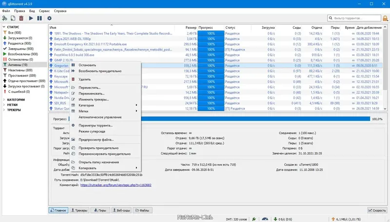 Программный интерфейс qBittorrent 4.3.9 Portable by PortableApps + Themes [Multi Ru]