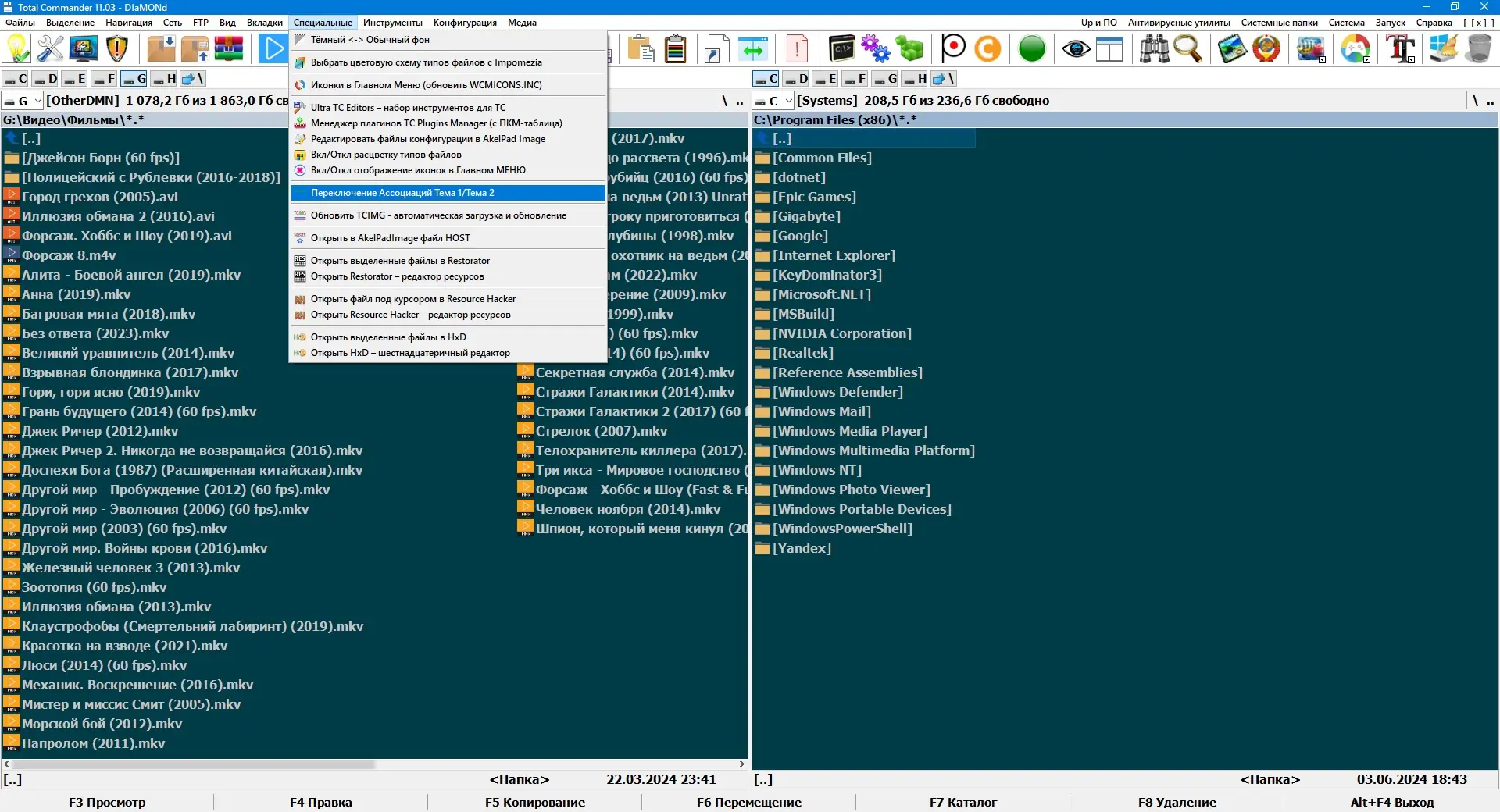 Программный интерфейс Total Commander 11.03 Portable by DIaMONd (04.06.2024) [Ru]