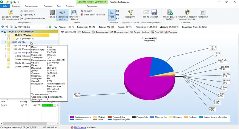 Программный интерфейс TreeSize Professional 6.3.7.1236 (2018) Multi Русский