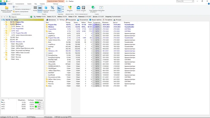 Программный интерфейс TreeSize Professional 8.6.0.1762 (x64) RePack (& Portable) by elchupacabra [Multi Ru]