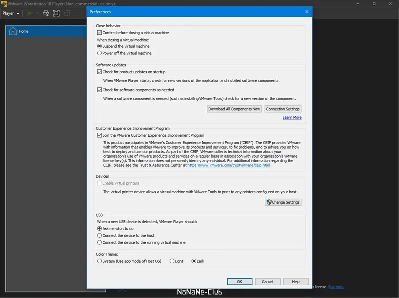 Программный интерфейс VMware Workstation Player 16.2.1 build 18811642 Free [En]
