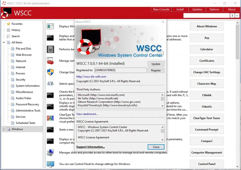 Программный интерфейс WSCC (Windows System Control Center) 7.0.0.1 + Portable [En]