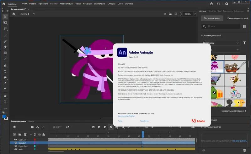 Установка Adobe Animate 2022 22.0.8.217 RePack by KpoJIuK [Multi Ru]