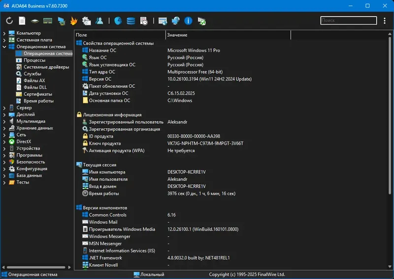 Установка AIDA64 Extreme Engineer Business Edition Network Audit 7.60.7300 RePack (& Portable) by elchupacabra [Multi Ru]