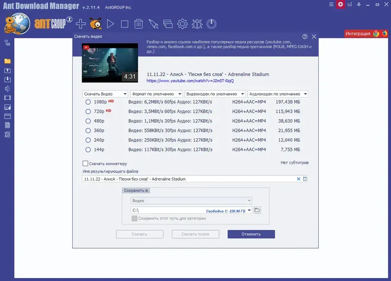Установка Ant Download Manager Pro 2.11.4 Build 87517 RePack (& Portable) by elchupacabra [Multi Ru]