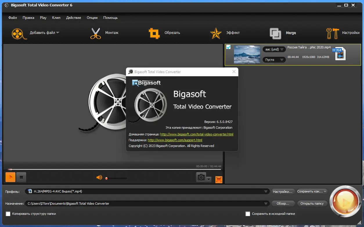 Установка Bigasoft Total Video Converter 6.5.0.8427 RePack (& Portable) by elchupacabra [Multi Ru]