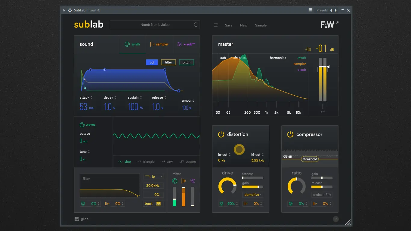 Установка FAW SubLab 1.1.8 Beta 6 STANDALONE, VSTi, VSTi3, AAX (x86 x64) [En]