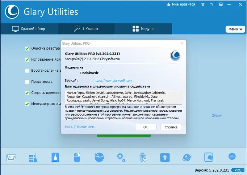 Установка Glary Utilities Pro 5.202.0.231 RePack (& Portable) by Dodakaedr [Multi Ru]