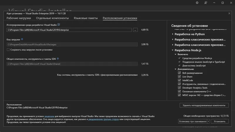 Установка Microsoft Visual Studio 2019 Enterprise 16.11.28 (Offline Cache) [Ru En]
