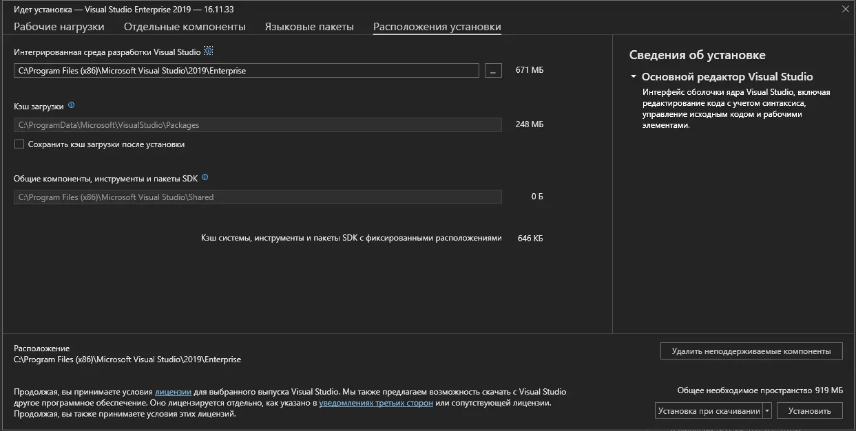Установка Microsoft Visual Studio 2019 Enterprise 16.11.33 (Offline Cache) [Ru En]