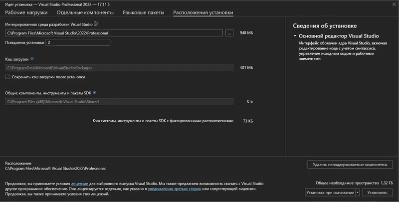 Установка Microsoft Visual Studio 2022 Professional 17.11.5 (Offline Cache) [Ru En]