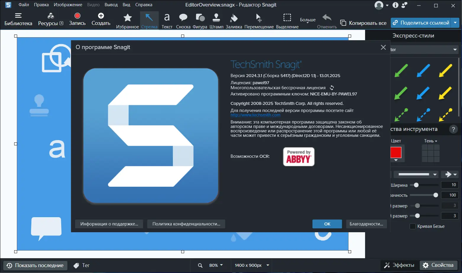 Установка TechSmith Snagit 24.3.1 build 5417 (x64) RePack by elchupacabra [Multi Ru]