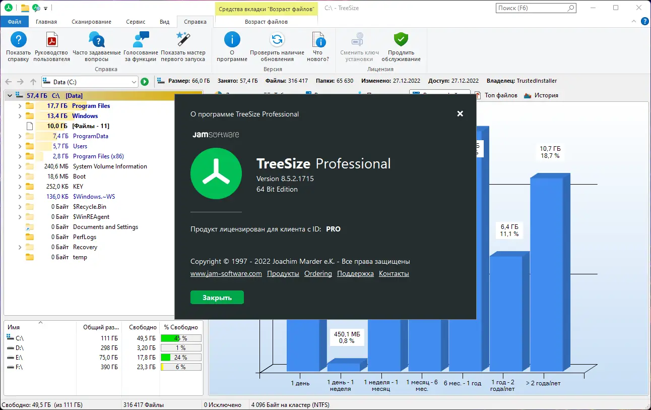 Установка TreeSize Professional 8.5.2.1715 (x64) RePack (& Portable) by elchupacabra [Multi Ru]