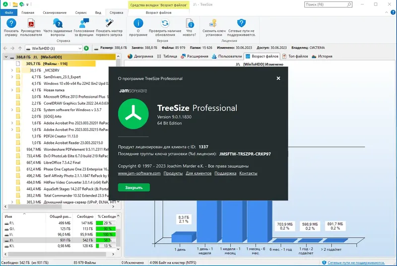 Установка TreeSize Professional 9.0.1.1830 (x64) RePack (& Portable) by elchupacabra [Multi Ru]