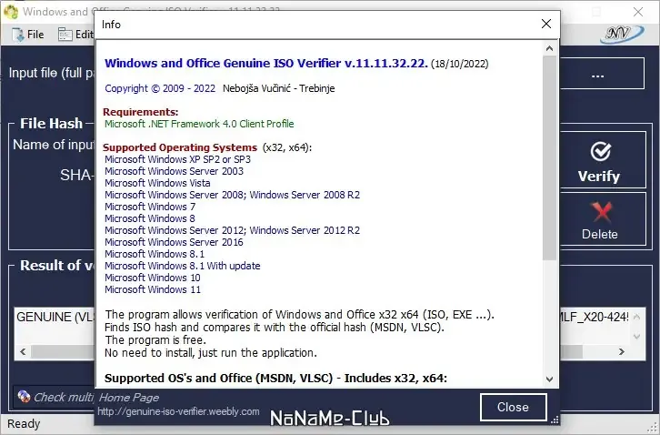 Установка Windows and Office Genuine ISO Verifier 11.11.32.22 Portable [En]