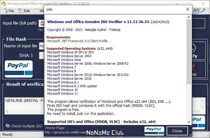 Установка Windows and Office Genuine ISO Verifier 11.12.36.23 Portable [En]
